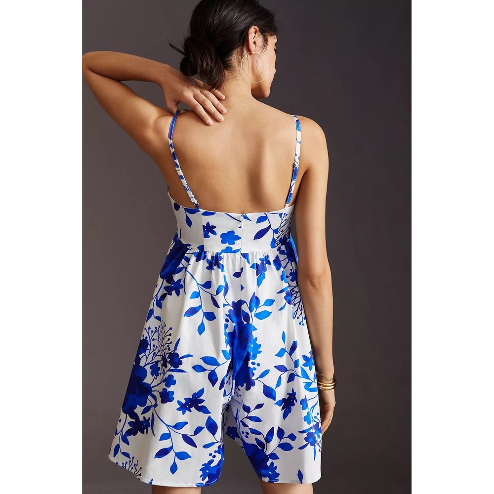Hutch Floral Romper Women 6 Blue Floral Botanical Brunch Garden Cottage Pockets